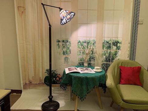 Bieye L10685 Baroque Tiffany Style Stained Glass Swing Arm Floor Lamp, 75 inch Tall, Blue in Kuwait