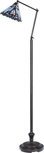 Bieye L10685 Baroque Tiffany Style Stained Glass Swing Arm Floor Lamp, 75 inch Tall, Blue in Kuwait
