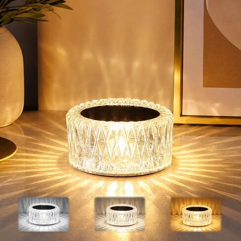 Portable Crystal LED Table Lamp, 3 Color Touch Lamp Cordless Crystal, Cry-stal Desk Lam-p Motion Cordless with Touch Control & Stepless dimming for Bedroom Living Room Party in Kuwait