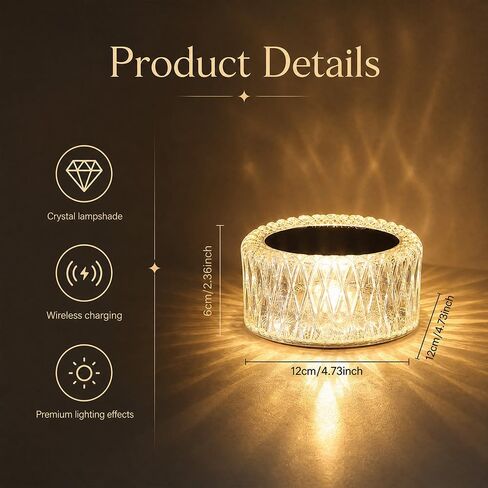 Portable Crystal LED Table Lamp, 3 Color Touch Lamp Cordless Crystal, Cry-stal Desk Lam-p Motion Cordless with Touch Control & Stepless dimming for Bedroom Living Room Party in Kuwait