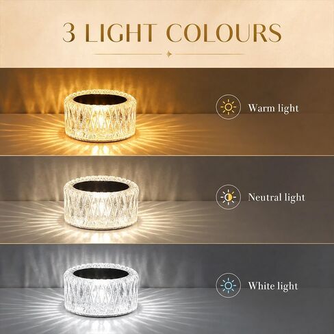 Portable Crystal LED Table Lamp, 3 Color Touch Lamp Cordless Crystal, Cry-stal Desk Lam-p Motion Cordless with Touch Control & Stepless dimming for Bedroom Living Room Party in Kuwait