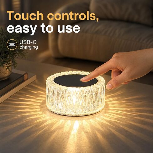 Portable Crystal LED Table Lamp, 3 Color Touch Lamp Cordless Crystal, Cry-stal Desk Lam-p Motion Cordless with Touch Control & Stepless dimming for Bedroom Living Room Party in Kuwait