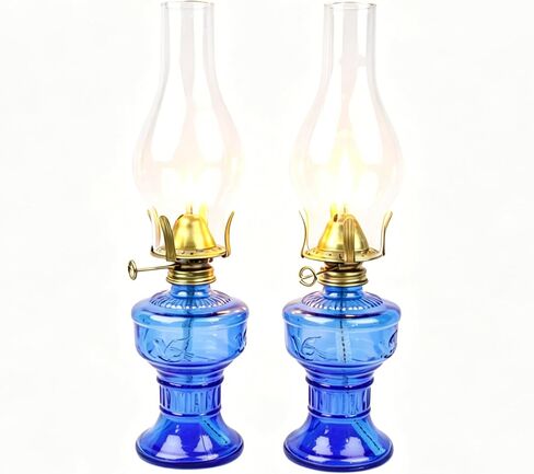 Oil Lamp Vintage Glass Kerosene Lamps for Indoor Decor and Emergency - Blue 2 PCS in Kuwait