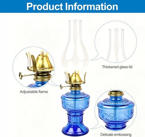 Oil Lamp Vintage Glass Kerosene Lamps for Indoor Decor and Emergency - Blue 2 PCS in Kuwait