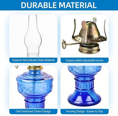 Oil Lamp Vintage Glass Kerosene Lamps for Indoor Decor and Emergency - Blue 2 PCS in Kuwait