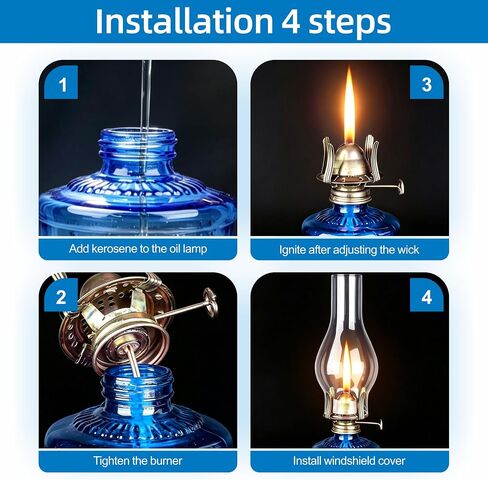 Oil Lamp Vintage Glass Kerosene Lamps for Indoor Decor and Emergency - Blue 2 PCS in Kuwait