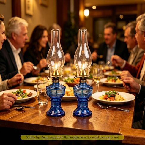 Oil Lamp Vintage Glass Kerosene Lamps for Indoor Decor and Emergency - Blue 2 PCS in Kuwait