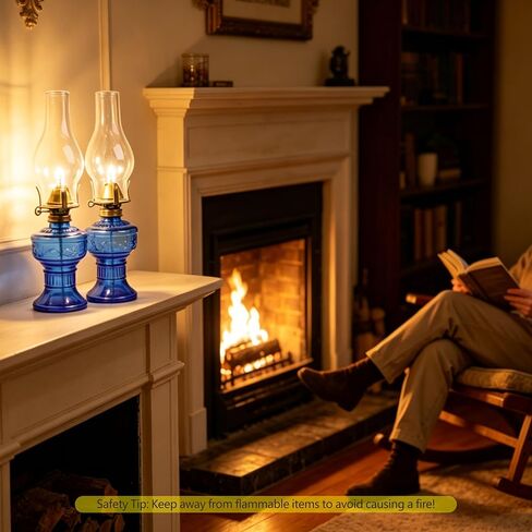 Oil Lamp Vintage Glass Kerosene Lamps for Indoor Decor and Emergency - Blue 2 PCS in Kuwait