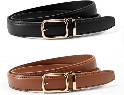 West Leathers Women's Skinny Ratchet Leather Belts 2 Pack, No-Holes Belts with Easy Release Gold Buckle for Jeans & Dresses in Saudi Arabia