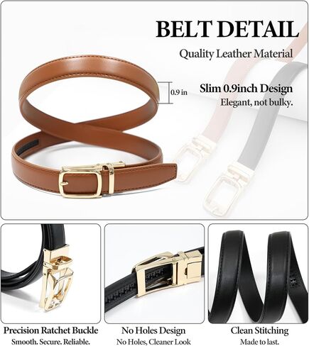 West Leathers Women's Skinny Ratchet Leather Belts 2 Pack, No-Holes Belts with Easy Release Gold Buckle for Jeans & Dresses in Saudi Arabia