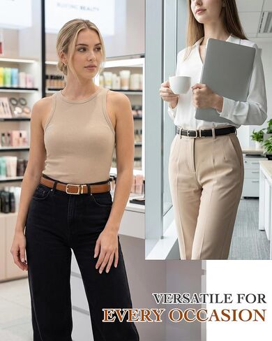 West Leathers Women's Skinny Ratchet Leather Belts 2 Pack, No-Holes Belts with Easy Release Gold Buckle for Jeans & Dresses in Saudi Arabia