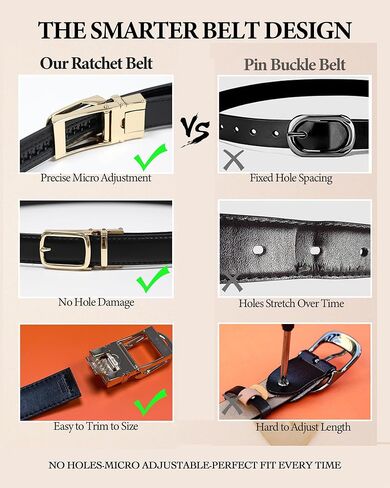 West Leathers Women's Skinny Ratchet Leather Belts 2 Pack, No-Holes Belts with Easy Release Gold Buckle for Jeans & Dresses in Saudi Arabia