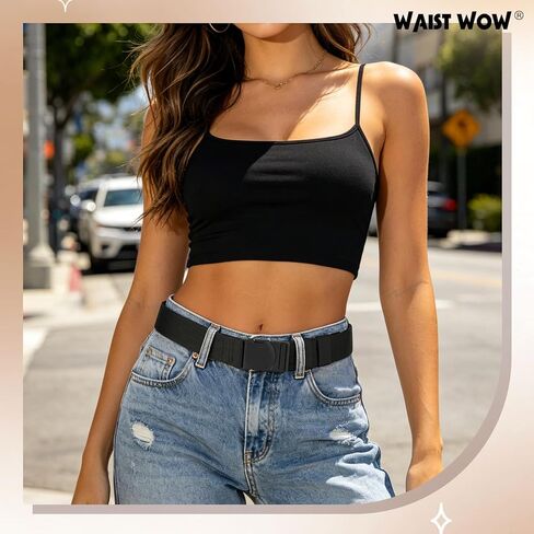 Waist Wow No Show Invisible Elastic Belts for Women Men Adjustable Web Stretch Belt with Non-Metal Buckle for Jeans Pants in Kuwait