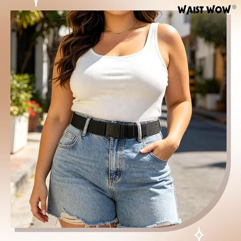 Waist Wow No Show Invisible Elastic Belts for Women Men Adjustable Web Stretch Belt with Non-Metal Buckle for Jeans Pants in Kuwait