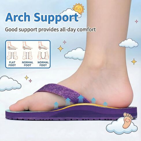 STQ KIDS Girls Flip Flops للأطفال صنادل الشاطئ دعم القوس أزياء الصيف صندل حمام سباحة كاجوال أحذية حمام دش قشور الأسماك الأرجواني حجم 2 طفل صغير in Kuwait