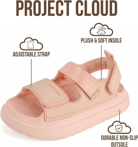 Project Cloud Sandals for Girls - Lightweight Adjustable Straps Kids Sandals - Water-Resistant Girls Slides and Non-Slip Slides for Kids (Little Goldie, GRAPE FRUIT,12K) in Kuwait