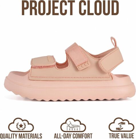Project Cloud Sandals for Girls - Lightweight Adjustable Straps Kids Sandals - Water-Resistant Girls Slides and Non-Slip Slides for Kids (Little Goldie, GRAPE FRUIT,12K) in Kuwait