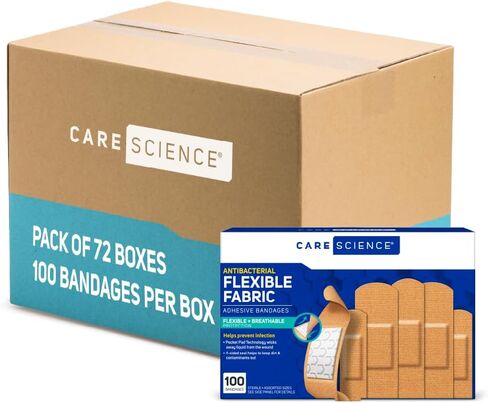 Care Science Fabric Adhesive Bandages, 100 ct Assorted Sizes | Flexible + Breathable Protection Helps Prevent Infection for First Aid and Wound Care in Kuwait
