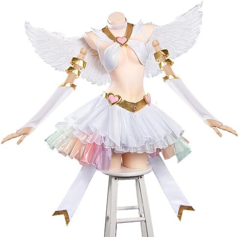 Angel Cosplay Women Anime Costumes White Top Skirt Outfit with Heart Accessories for Halloween Party in Saudi Arabia