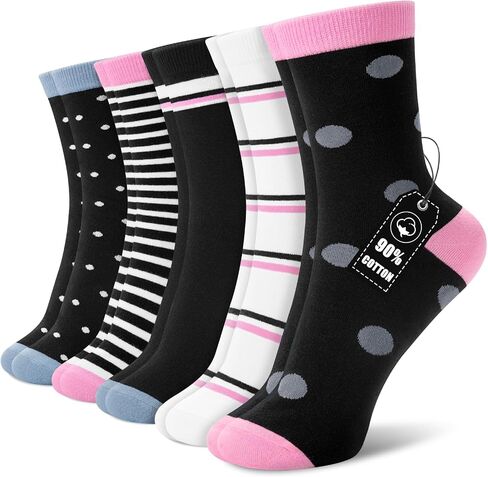 5 Pairs Cute Cotton Crew Socks for Women Girls, Soft Breathable Cozy Funny Casual Novelty Dress Calf Socks Gifts in Kuwait