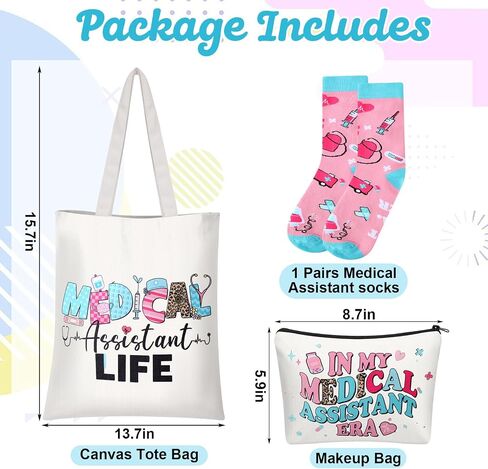 Glitopper 3 Pcs End of Year Medical Assistants Gift Set for Women Canvas Bags Socks Nurse Week End of Year Gift in Kuwait