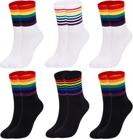 6 Pairs Rainbow Striped Socks Clown Funny Stripe Stockings Novelty Stockings Colorful Pattern Pride Socks for Women in Saudi Arabia
