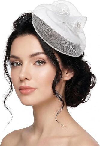Fascinators Hats Tea Party Hats for Women,Flower Mesh Fascinator Pillbox Headband for Cocktail Wedding Dress Party in Kuwait