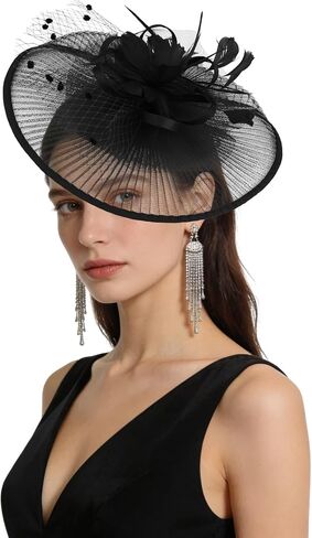 AMCAMI Fascinators Hats with Feather for Women 2026 Derby Hats Tea Party Hat with Headband and Clip in Saudi Arabia