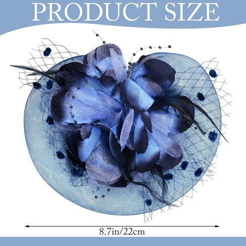 Ishua 1920s Fascinators Hat for Women Tea Party Floral Feather Headpiece Mesh Hair Clip for Bridal Wedding Navy Blue in Saudi Arabia