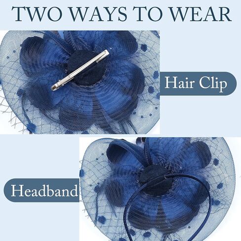 Ishua 1920s Fascinators Hat for Women Tea Party Floral Feather Headpiece Mesh Hair Clip for Bridal Wedding Navy Blue in Saudi Arabia