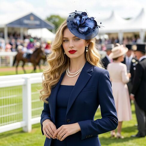 Ishua 1920s Fascinators Hat for Women Tea Party Floral Feather Headpiece Mesh Hair Clip for Bridal Wedding Navy Blue in Saudi Arabia