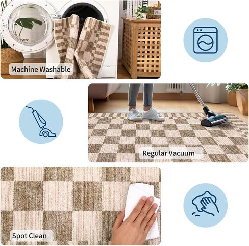 garveehome 2 × 6 سجادة عداء المطبخ غير قابلة للانزلاق سجادة مربعة بنية، سجادة عداء قابلة للغسل للممر، سجادة شطرنج مطبوعة هندسية بنية منخفضة كومة منخفضة لمدخل غرفة الطعام في المطبخ in Kuwait