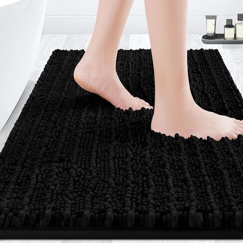ACCUMTEK Upgrade Luxury Black Bathroom Rug Mat 32"x20", Ultra Soft Thick Absorbent Bath Mats, Non Slip Chenille Toilet Mat for Bathroom, Bedroom, Kitchen, Shower, Tub in Saudi Arabia