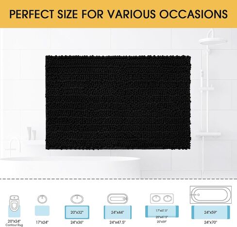 ACCUMTEK Upgrade Luxury Black Bathroom Rug Mat 32"x20", Ultra Soft Thick Absorbent Bath Mats, Non Slip Chenille Toilet Mat for Bathroom, Bedroom, Kitchen, Shower, Tub in Saudi Arabia