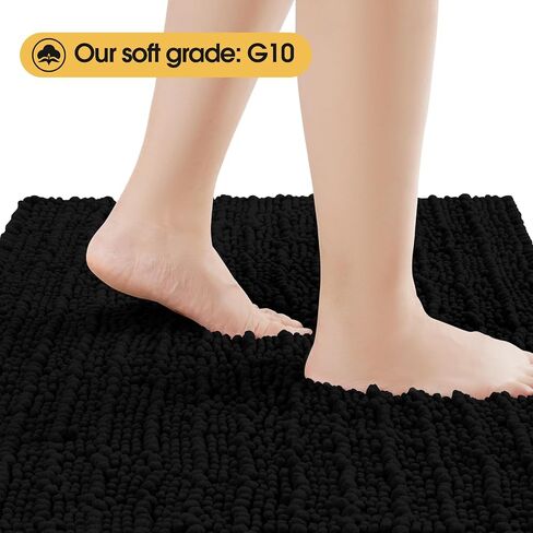 ACCUMTEK Upgrade Luxury Black Bathroom Rug Mat 32"x20", Ultra Soft Thick Absorbent Bath Mats, Non Slip Chenille Toilet Mat for Bathroom, Bedroom, Kitchen, Shower, Tub in Saudi Arabia
