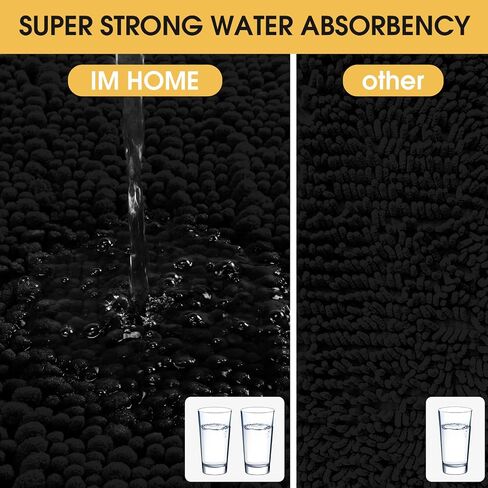 ACCUMTEK Upgrade Luxury Black Bathroom Rug Mat 32"x20", Ultra Soft Thick Absorbent Bath Mats, Non Slip Chenille Toilet Mat for Bathroom, Bedroom, Kitchen, Shower, Tub in Saudi Arabia