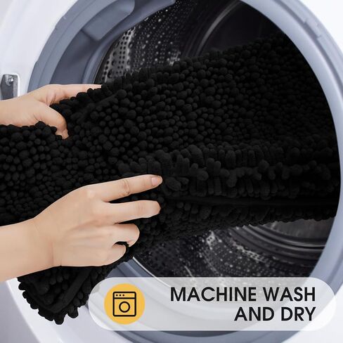 ACCUMTEK Upgrade Luxury Black Bathroom Rug Mat 32"x20", Ultra Soft Thick Absorbent Bath Mats, Non Slip Chenille Toilet Mat for Bathroom, Bedroom, Kitchen, Shower, Tub in Saudi Arabia