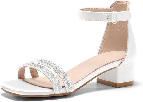 Coutgo Girls Dress Shoes Sandals Chunky Low Heels Rhinestone Strap Flower Girl Wedding Party Shoes in Kuwait