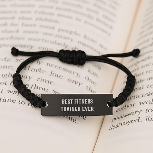 Inspirational Fitness Trainer Gifts from Friends - Best Fitness Trainer Ever Rope Bracelet, Adjustable Black Rope with Engraved Stainless Steel, Perfect for Graduation in Kuwait