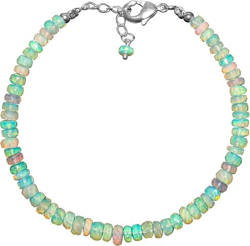 Natural Ethiopian Opal Gemstone Bracelet, Healing Crystals Beads, Handmade Boho Jewelry for Women, Silver Plated Dainty Bracelet, October Birthstone, Opal Stones, Christmas Gift in Saudi Arabia