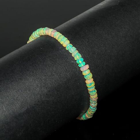 Natural Ethiopian Opal Gemstone Bracelet, Healing Crystals Beads, Handmade Boho Jewelry for Women, Silver Plated Dainty Bracelet, October Birthstone, Opal Stones, Christmas Gift in Saudi Arabia