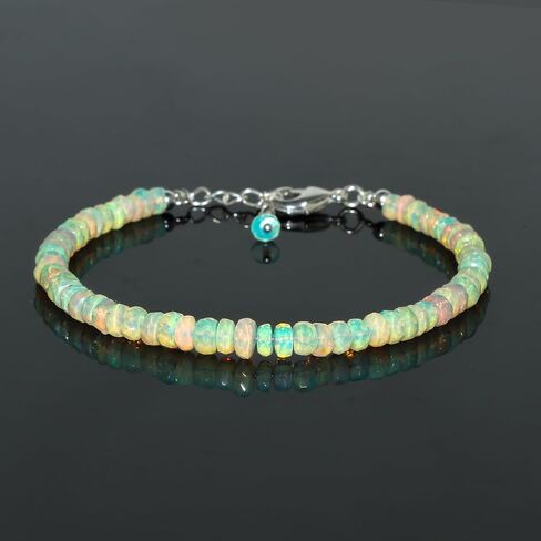 Natural Ethiopian Opal Gemstone Bracelet, Healing Crystals Beads, Handmade Boho Jewelry for Women, Silver Plated Dainty Bracelet, October Birthstone, Opal Stones, Christmas Gift in Saudi Arabia