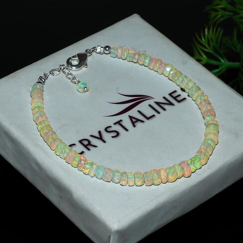 Natural Ethiopian Opal Gemstone Bracelet, Healing Crystals Beads, Handmade Boho Jewelry for Women, Silver Plated Dainty Bracelet, October Birthstone, Opal Stones, Christmas Gift in Saudi Arabia