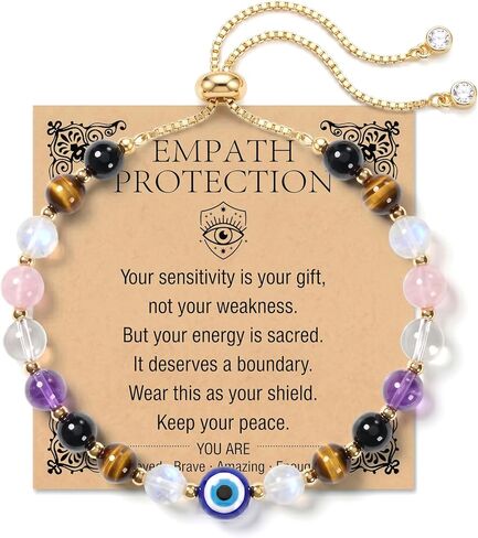 Evil Eye Bracelet for Women Protection Bracelet Natural Gemstone Crystal Bracelet Evil Eye Charm Adjustable Birthday Gifts for Women with Message Card in Saudi Arabia