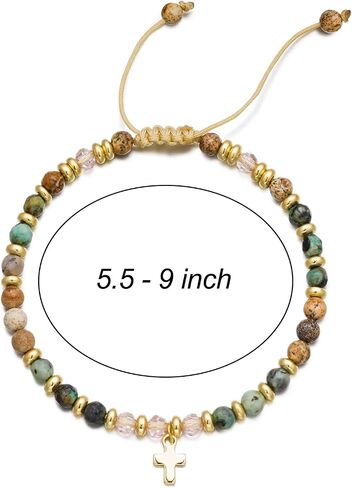 Beaded Bracelets for Women, Colorful Gemstone Natural Stone Boho Rainbow Bracelet - Adjustable Unique Energy Birthday Inspirational Jewelry Gifts for Her Friends Mom Sisters Friendship (1 Pack) in Kuwait