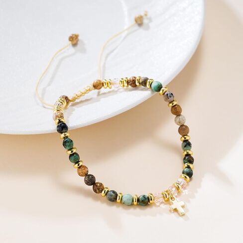 Beaded Bracelets for Women, Colorful Gemstone Natural Stone Boho Rainbow Bracelet - Adjustable Unique Energy Birthday Inspirational Jewelry Gifts for Her Friends Mom Sisters Friendship (1 Pack) in Kuwait
