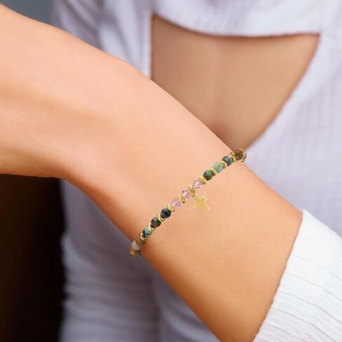 Beaded Bracelets for Women, Colorful Gemstone Natural Stone Boho Rainbow Bracelet - Adjustable Unique Energy Birthday Inspirational Jewelry Gifts for Her Friends Mom Sisters Friendship (1 Pack) in Kuwait