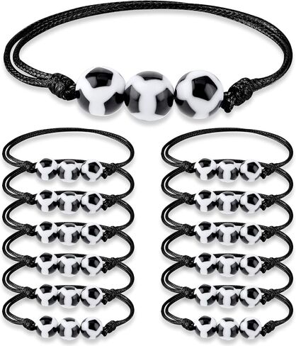 12Pcs Soccer Braided Bracelets, Sports themed Charm Soccer Bracelets Adjustable Wristband Inspirational Sports Ball Bracelet for Men Women Teens Halloween Birthday Party Gift Soccer Favor Team in Kuwait