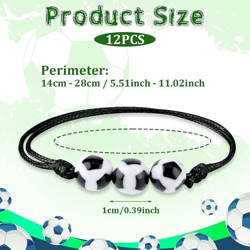 12Pcs Soccer Braided Bracelets, Sports themed Charm Soccer Bracelets Adjustable Wristband Inspirational Sports Ball Bracelet for Men Women Teens Halloween Birthday Party Gift Soccer Favor Team in Kuwait