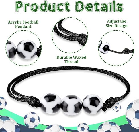 12Pcs Soccer Braided Bracelets, Sports themed Charm Soccer Bracelets Adjustable Wristband Inspirational Sports Ball Bracelet for Men Women Teens Halloween Birthday Party Gift Soccer Favor Team in Kuwait